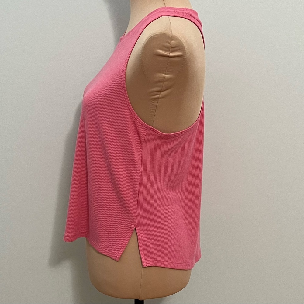 3/$30 Zella Splits Ribbed Racerback Tank Top Pink S/Small Relaxed Fit Workout - Picture 3 of 12